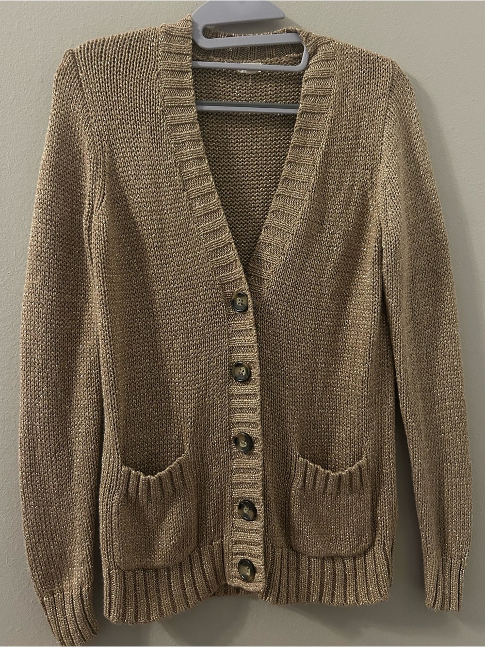 J. Crew Metallic Gold Knit Button Cardigan